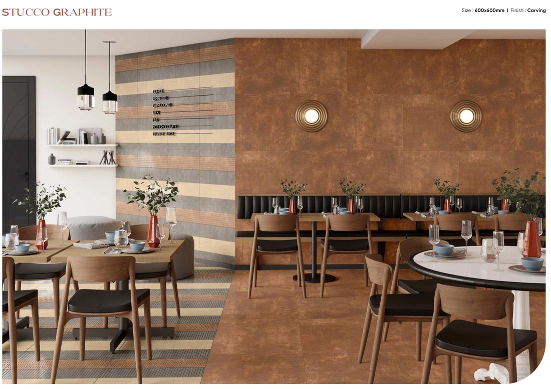 Rust stripe feature wall — Patterned porcelain — Imperial Design Concepts, Mohali