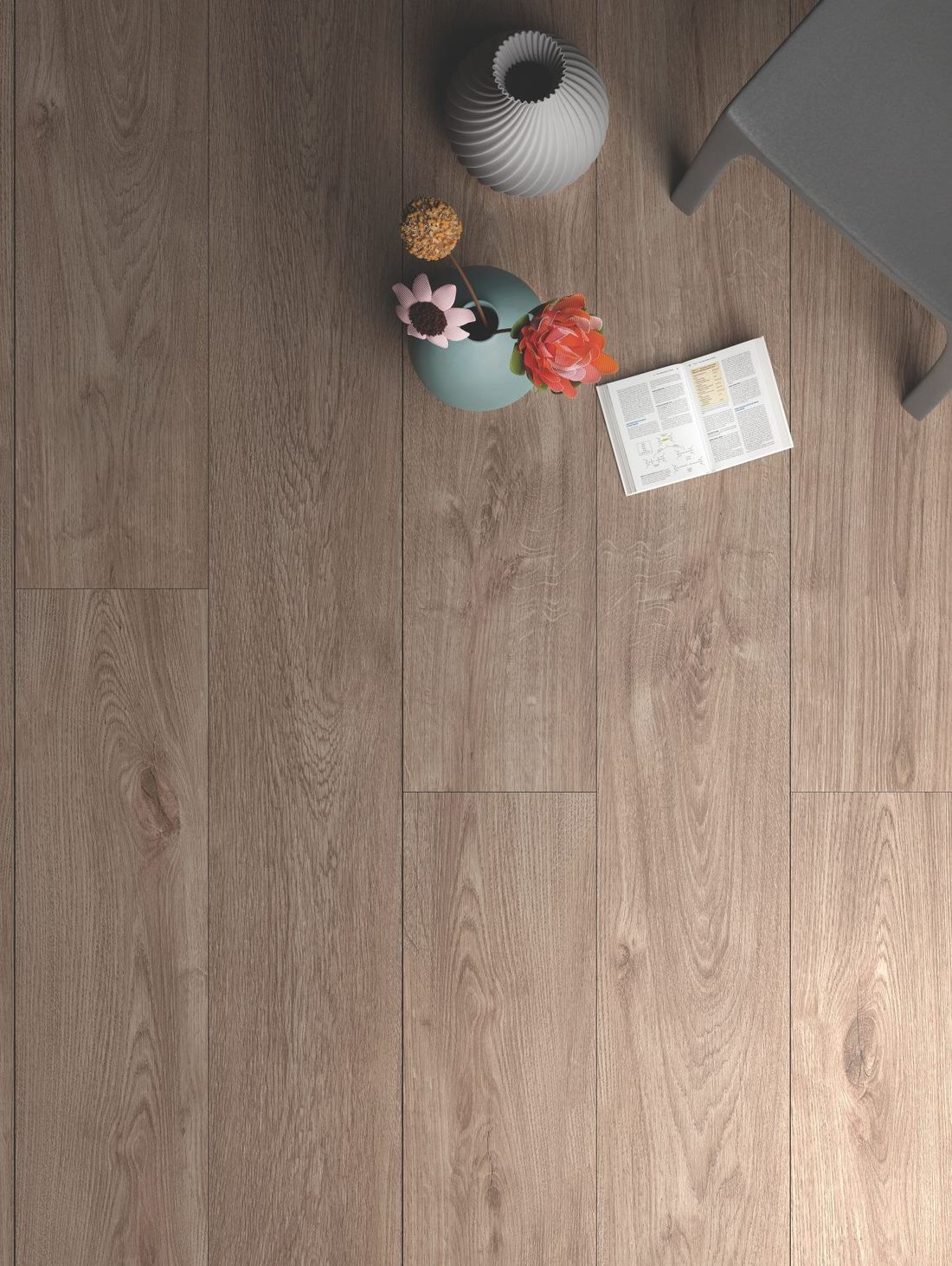 Styled wood-look floor vignette — 600 × 1200 mm — Imperial Design Concepts, Mohali