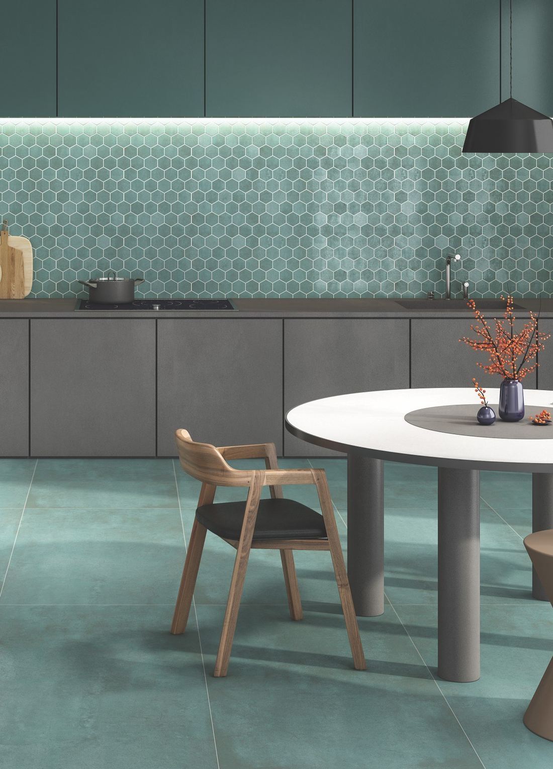 Teal hexagon feature wall — 600 × 1200 mm — Imperial Design Concepts, Mohali