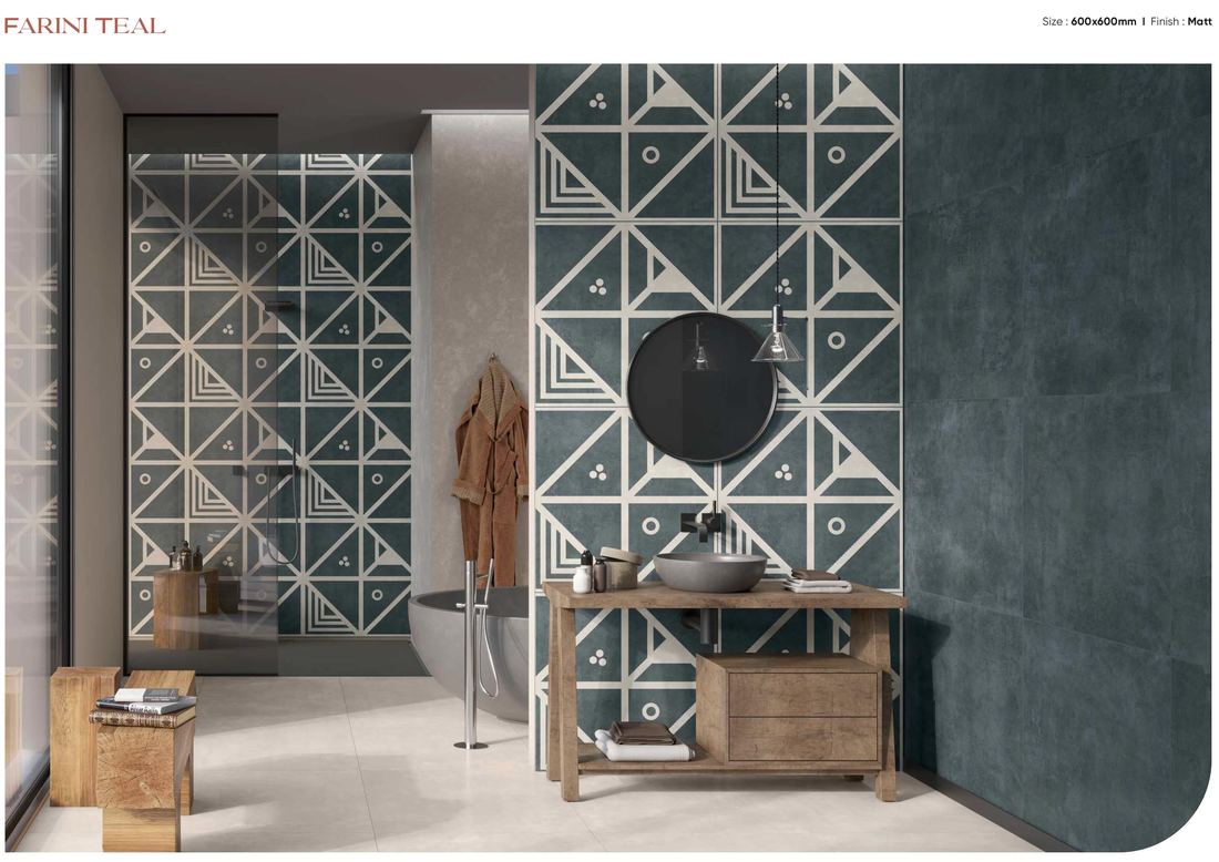 Teal relief pattern wall tile — Patterned porcelain — Imperial Design Concepts, Mohali