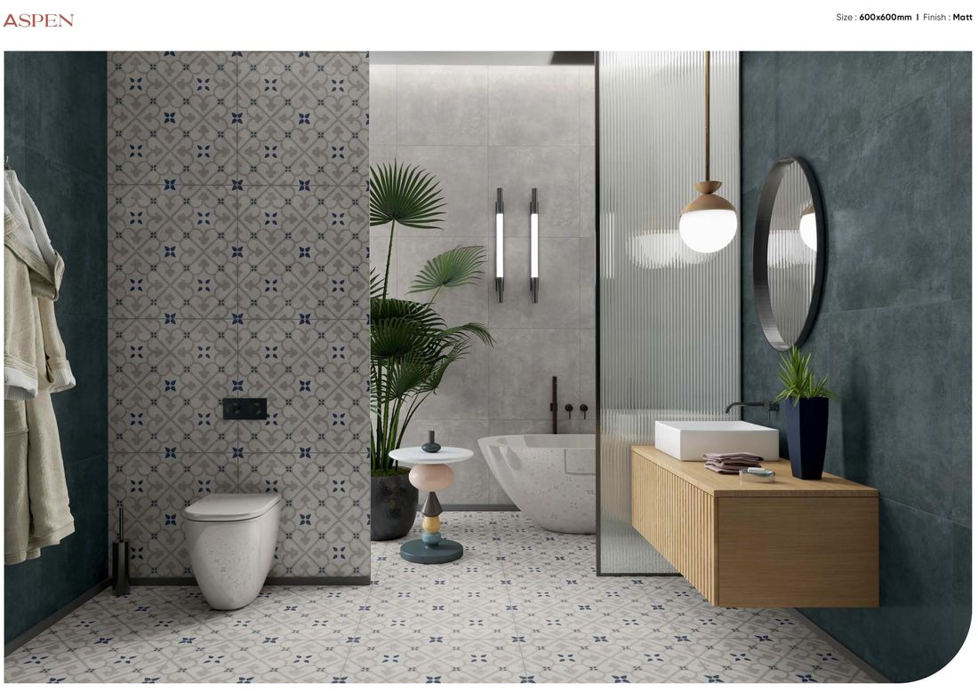 Terrazzo-look bathroom floor tile — Patterned porcelain — Imperial Design Concepts, Mohali