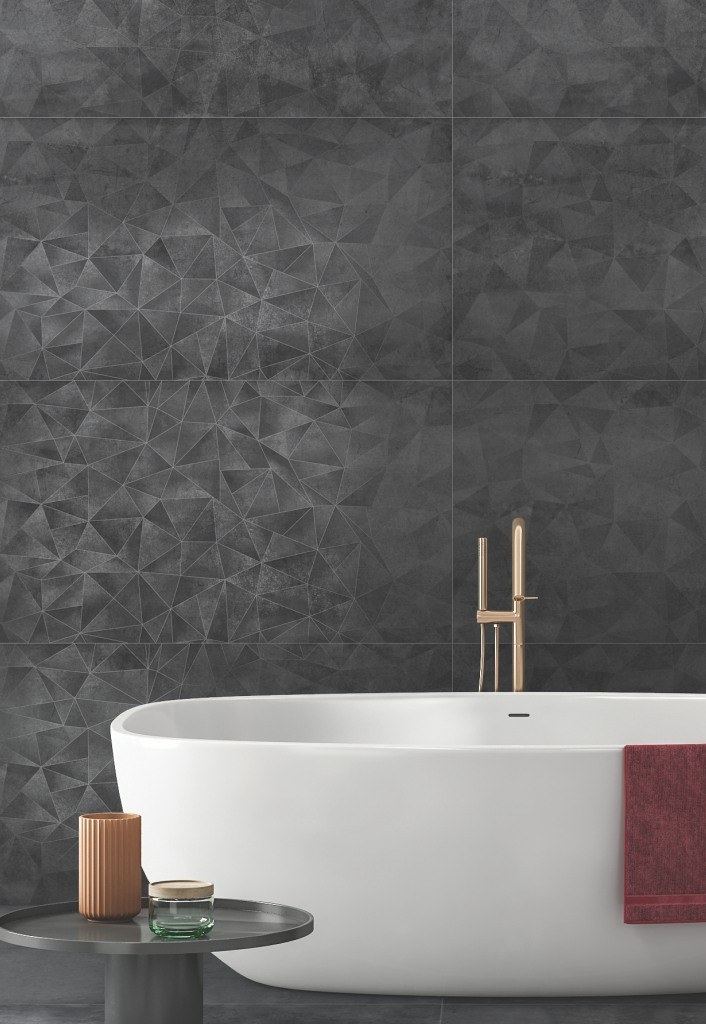 Textured dark bathroom feature wall — 600 × 1200 mm — Imperial Design Concepts, Mohali
