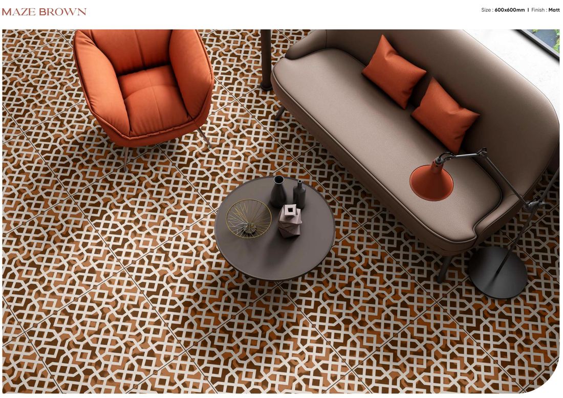 Warm brown pattern floor tile — Patterned porcelain — Imperial Design Concepts, Mohali