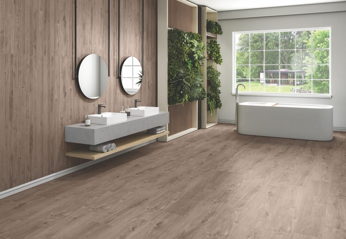 Wood-effect bathroom flooring — 600 × 1200 mm — Imperial Design Concepts, Mohali
