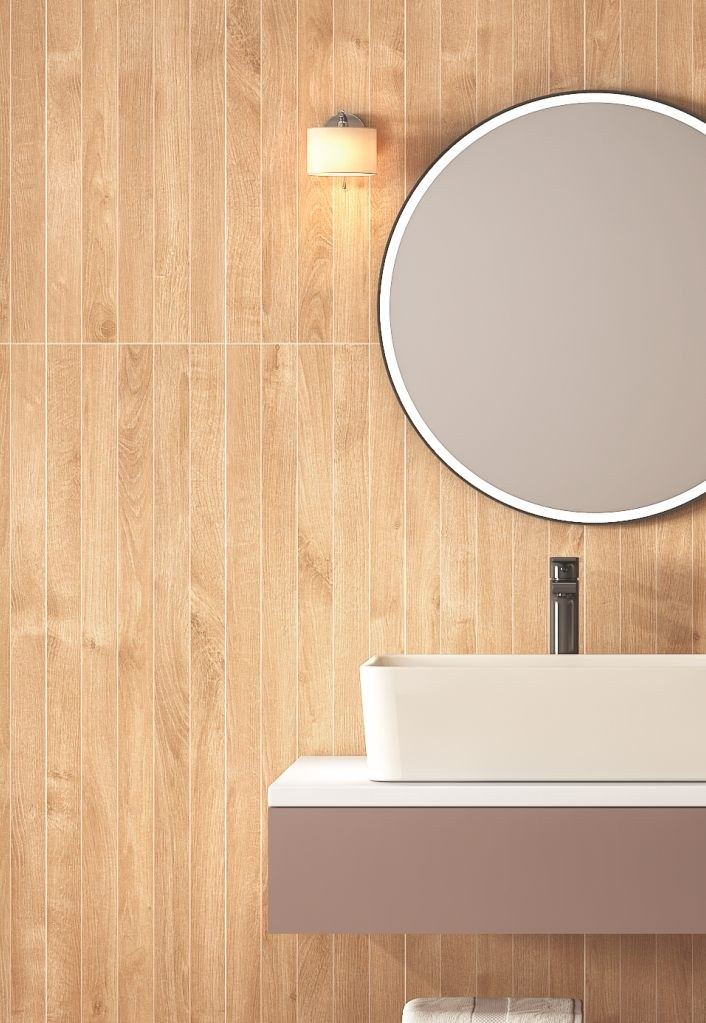 Wood-look bathroom vanity wall — 600 × 1200 mm — Imperial Design Concepts, Mohali