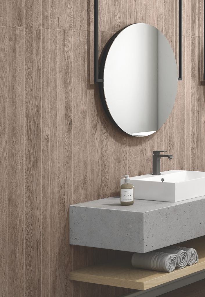 Wood-look vanity wall tile — 600 × 1200 mm — Imperial Design Concepts, Mohali