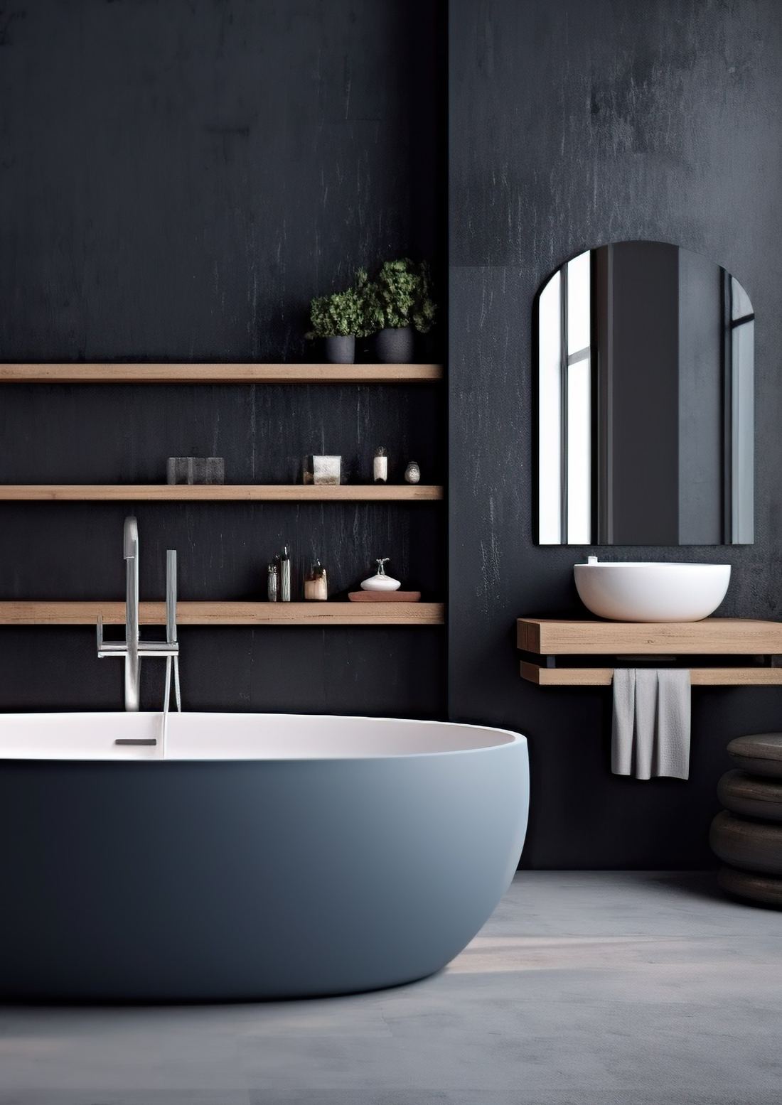Dark bathroom with freestanding bathtub — Wellness & shower systems — Imperial Design Concepts, Mohali