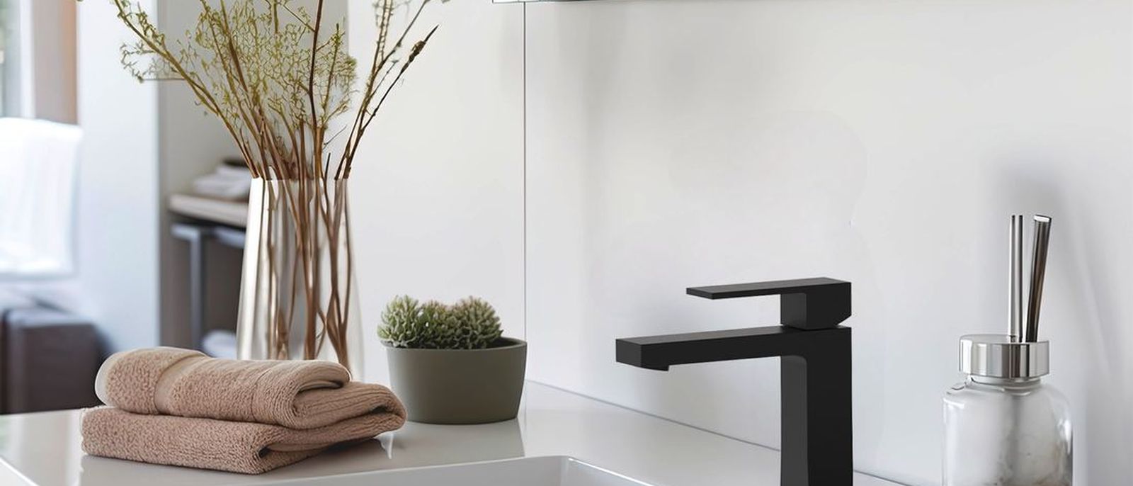 Matt black basin mixer on a stone vanity